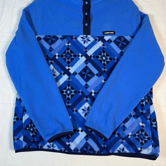 Lands End Women's 3/4 Snap-up Pullover Fleece Blue Size XL - Picture 9 of 9